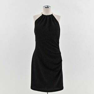 Eliza J Glitter Cocktail Dress Size 8 Black Halter Gothic Ruched‎ Party Stretch